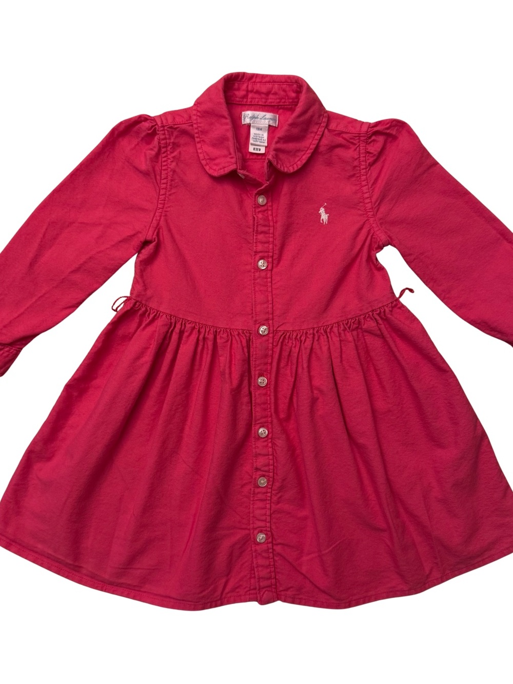 Ralph Lauren Girls' Pink Button-Front Cotton Oxford Polo Shirt Dress